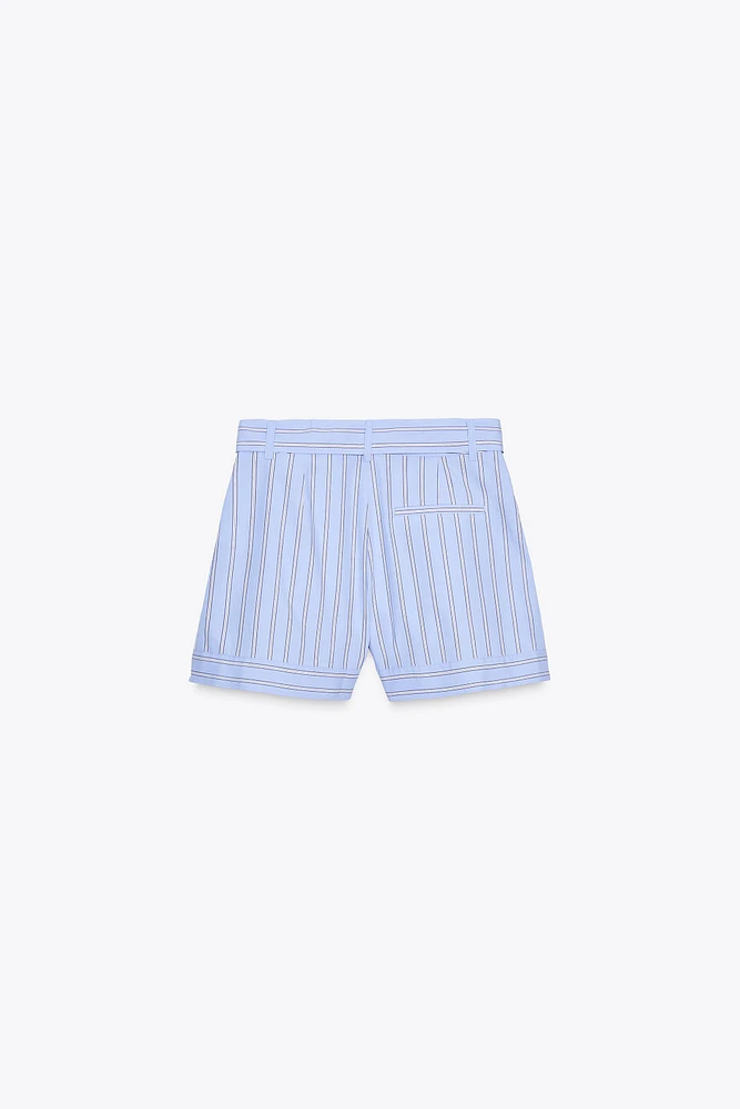 STRIPED BELTED SHORTS