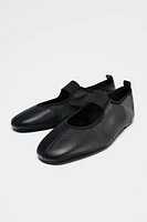 LEATHER BALLET FLATS WITH ELASTIC STRAP