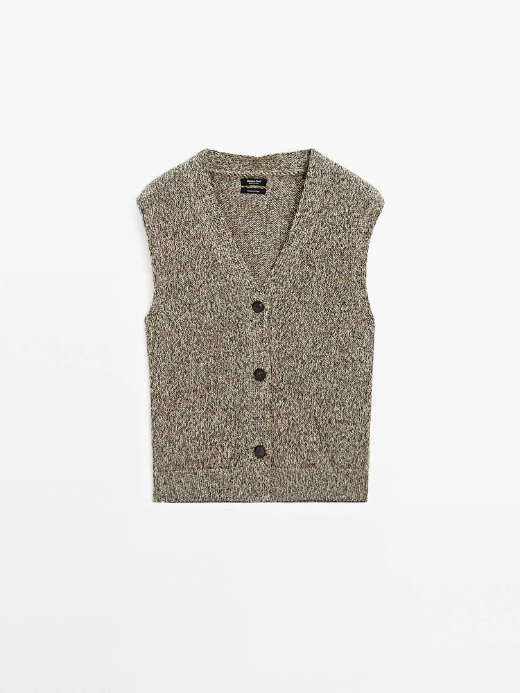 Veste sans manches en maille moulinée à col V
