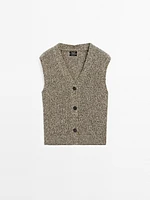 Veste sans manches en maille moulinée à col V