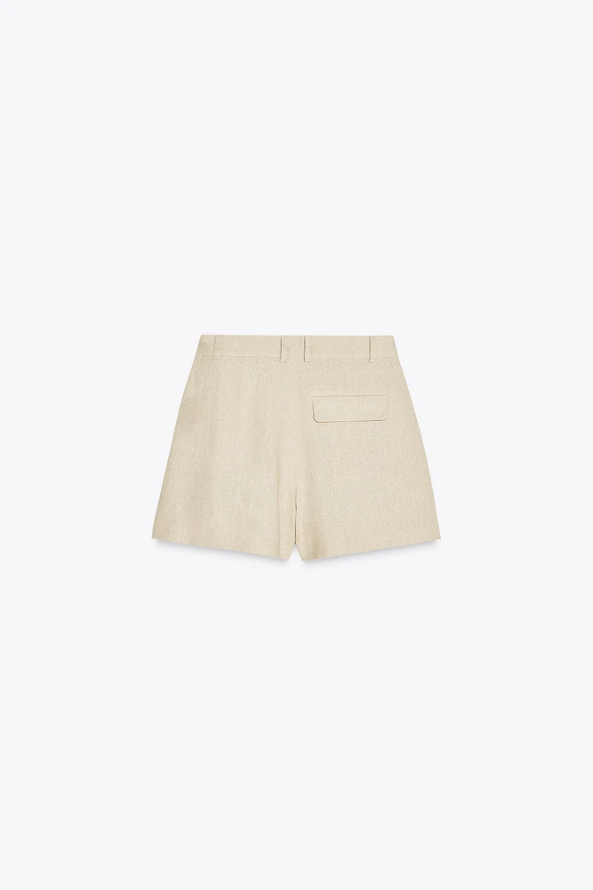 BERMUDA TAILLE HAUTE AVEC LIN