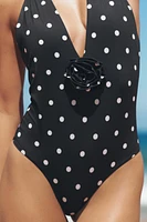 MAILLOT DE BAIN HALTER À POIS FLEUR RELIEF