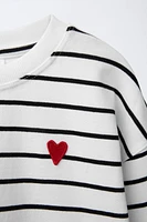 HEART EMBROIDERED PATCH STRIPED T-SHIRT