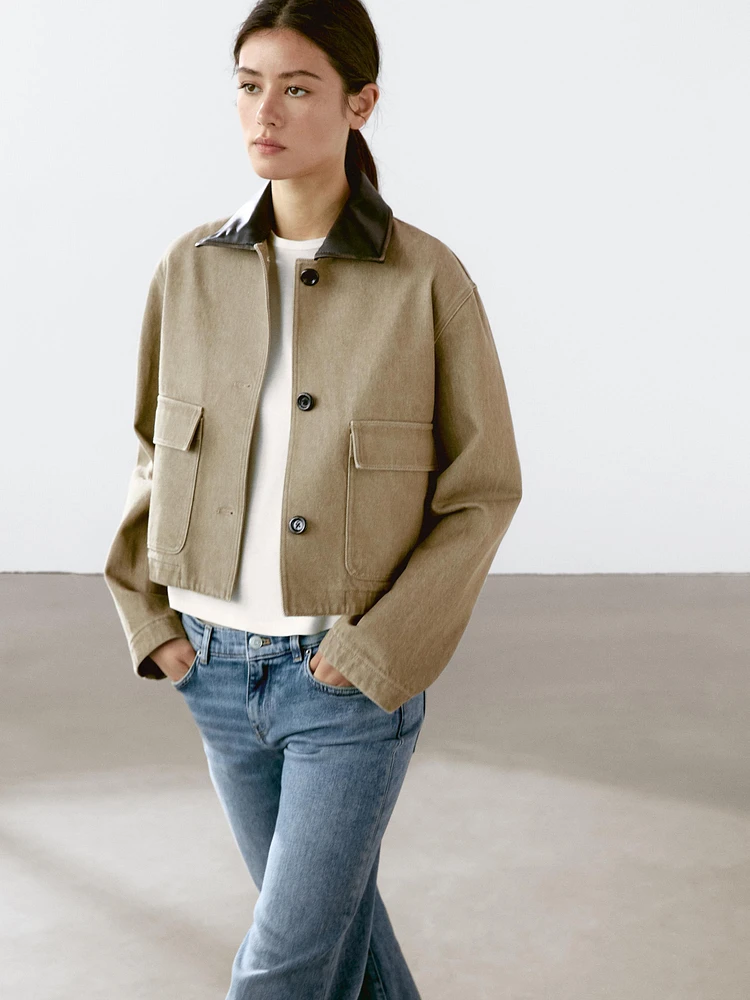 Veste avec col en cuir amovible
