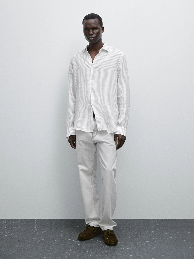 Chemise slim à rayures en lin