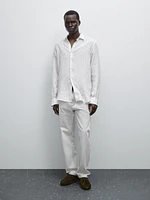 Chemise slim à rayures en lin