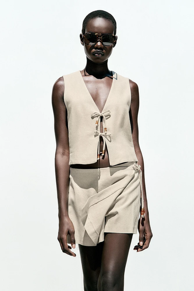 BEADED LINEN VEST