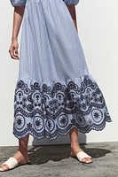 STRIPED EMBROIDERED MIDI DRESS