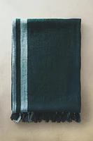 STRIPED LINEN BEACH WRAP TOWEL WITH FRINGING