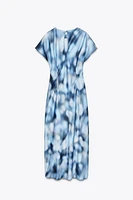 SATIN EFFECT TIE-DYE MIDI DRESS