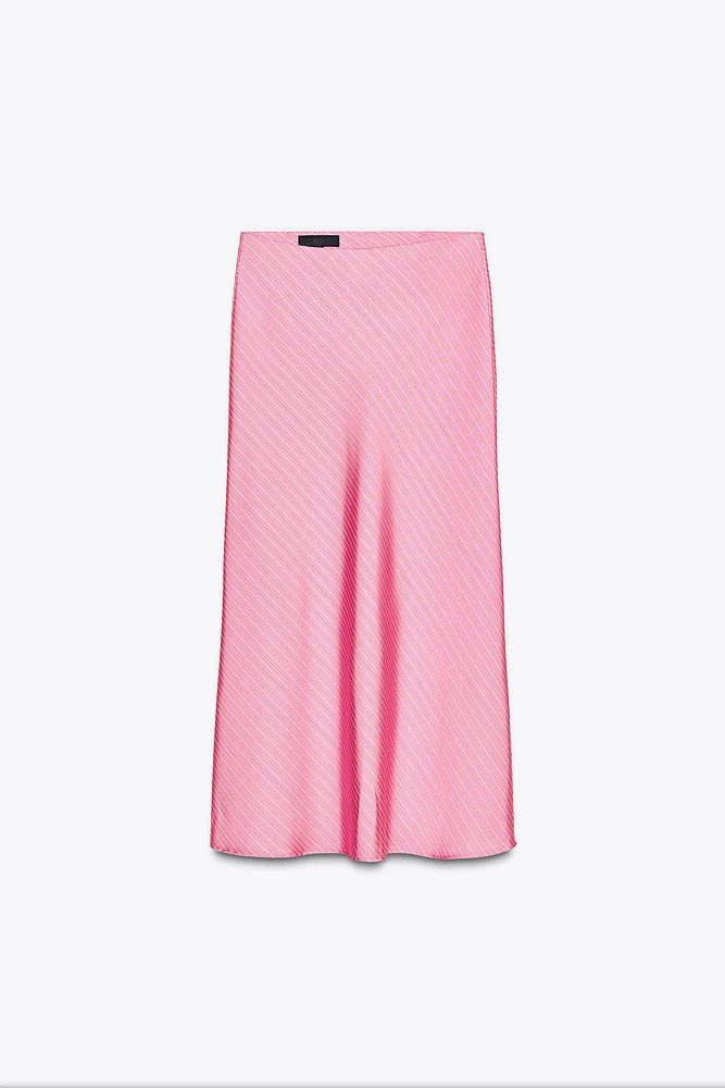 STRIPED SATIN MIDI SKIRT