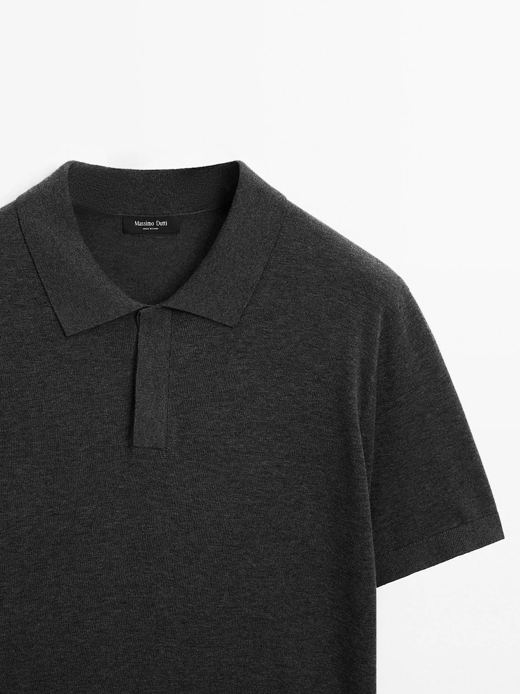 Cotton blend knit polo shirt