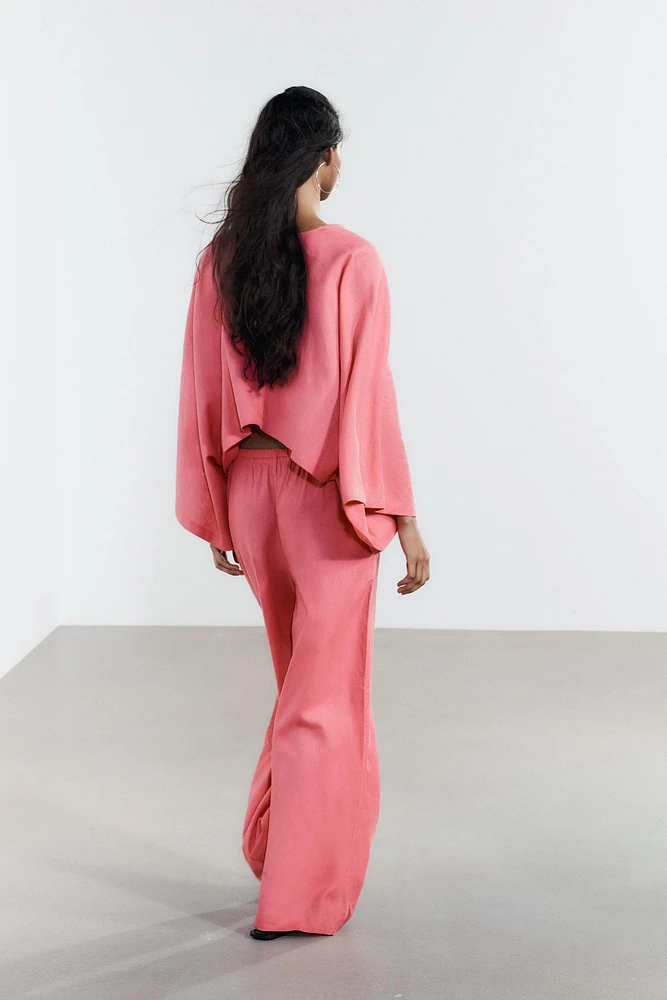 ASYMMETRIC LINEN BLEND CAPE KIMONO