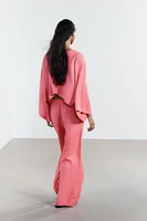 ASYMMETRIC LINEN BLEND CAPE KIMONO