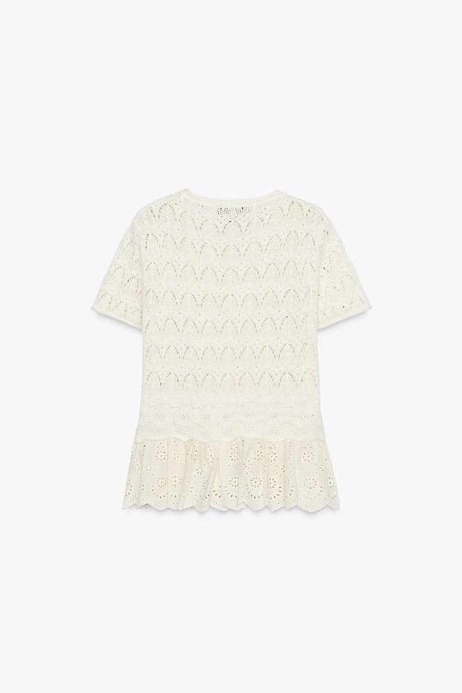 TOP ROMANTIQUE EN MAILLE MATIÈRES VARIÉES