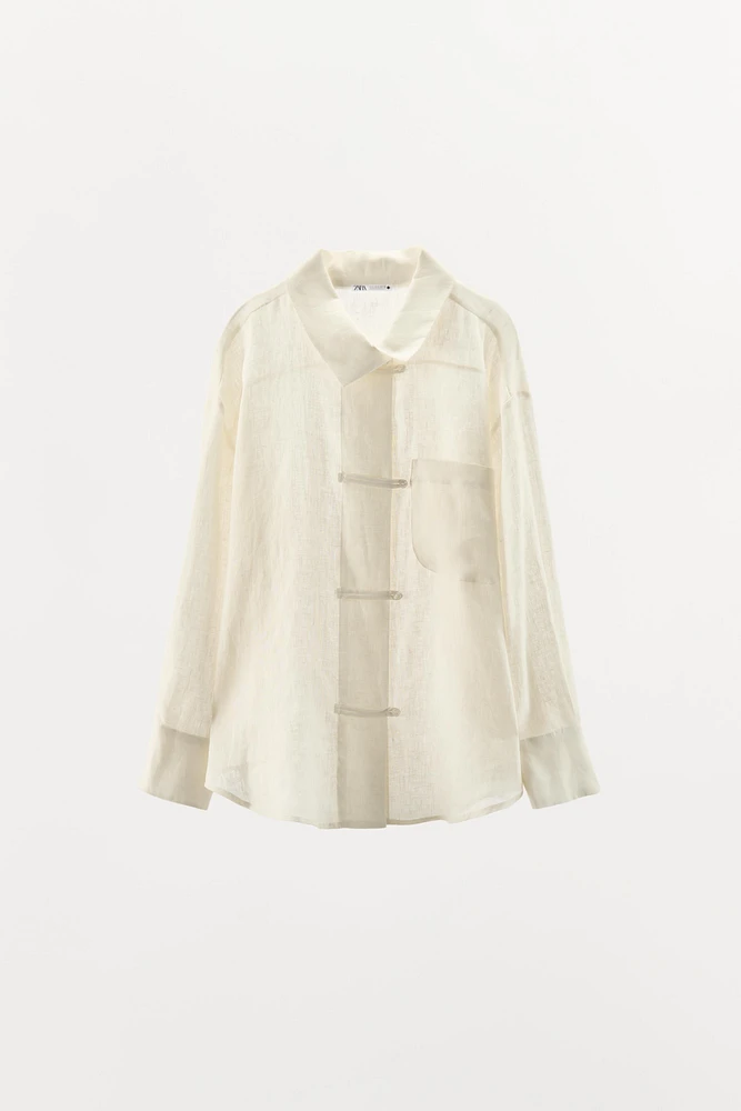 CHEMISE EN LIN 100 % À COL CROISÉ