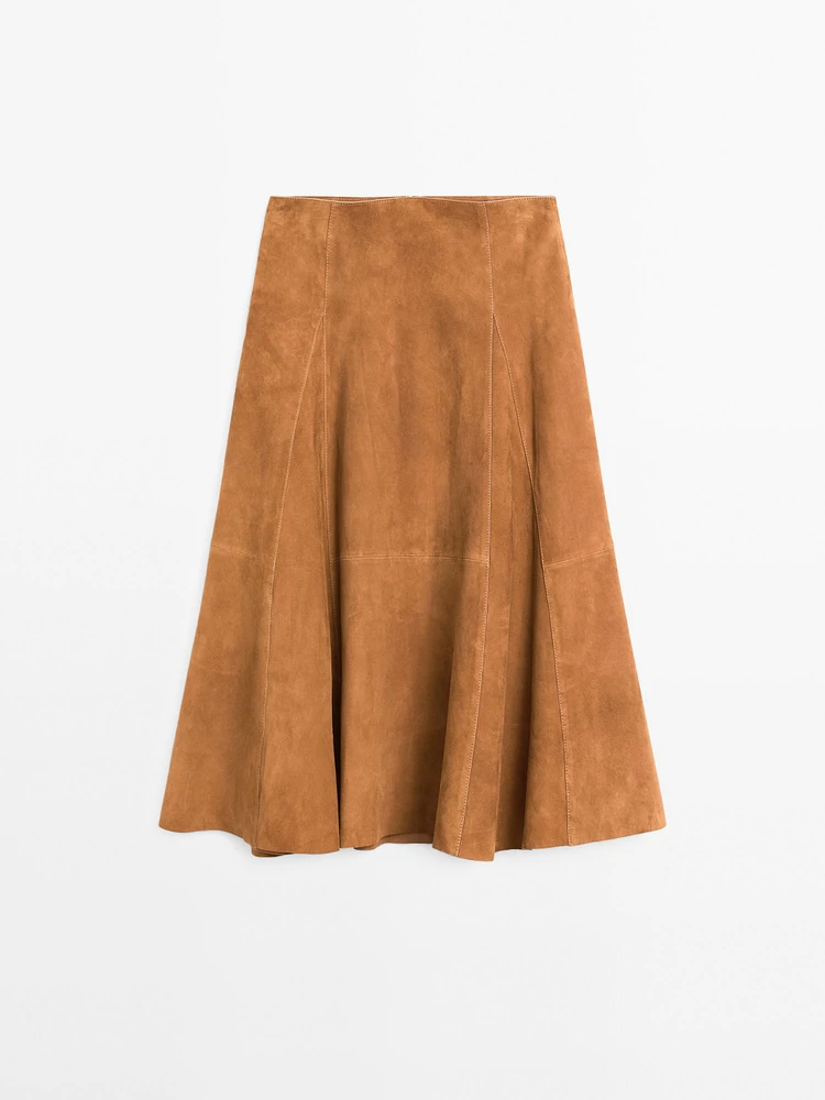 Jupe midi ample en cuir et daim