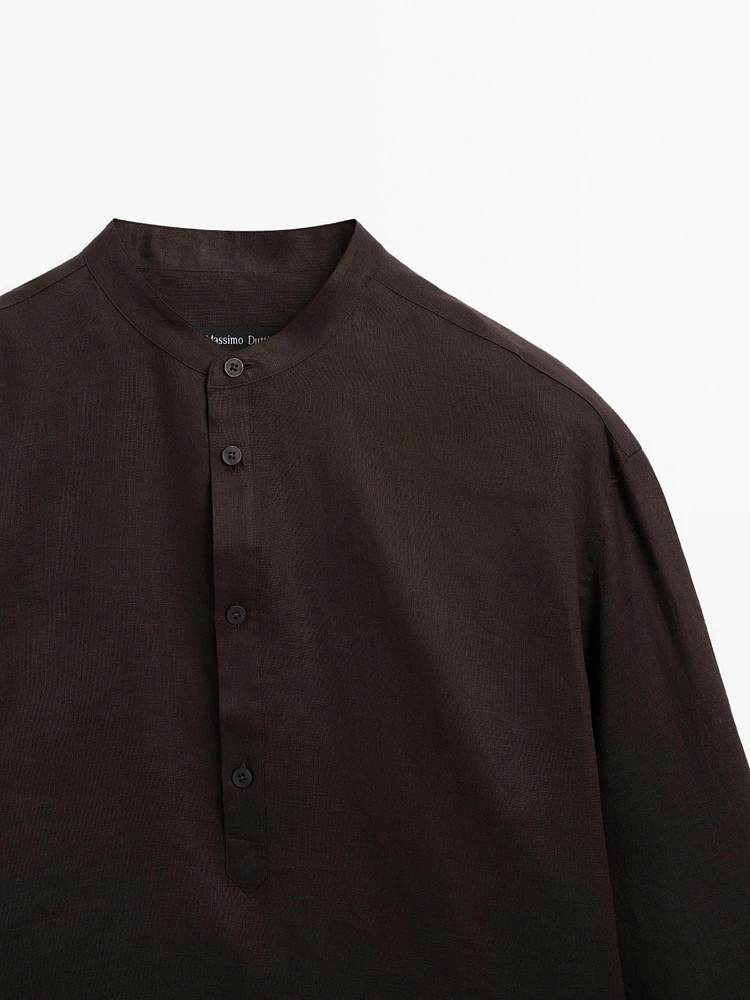 100% linen stand-up collar shirt