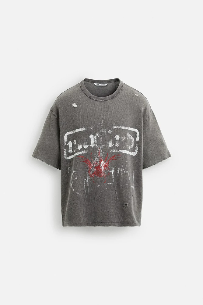 WASHED PRINT KNIT T-SHIRT