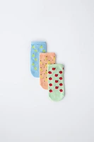 LOT DE TROIS PAIRES SOCQUETTES COURTES FRUITS