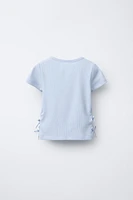 RIBBED CUT OUT BOW T-SHIRT