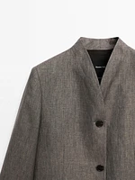 Blazer à col montant 100 % lin