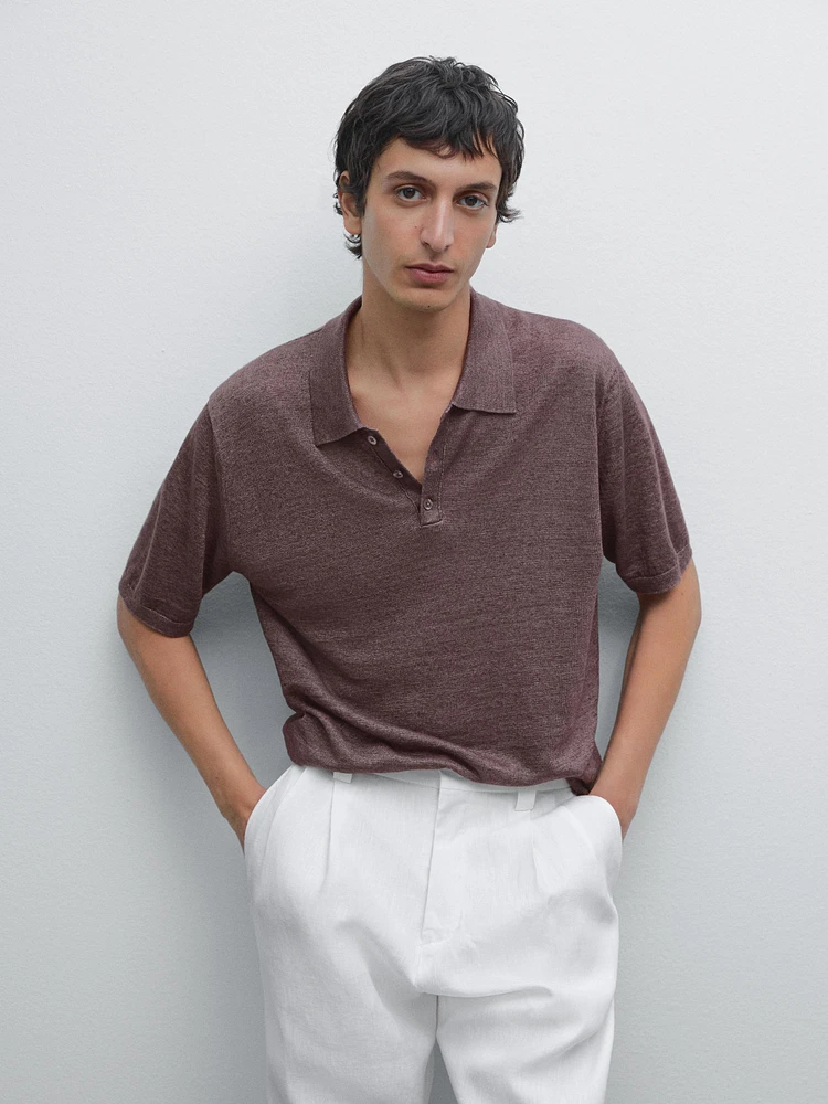 100% linen knit polo shirt