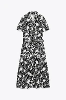 ROBE MIDI EN POPELINE IMPRIMÉE CEINTURE