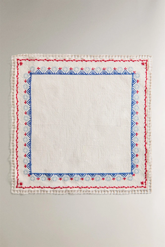 LOT SERVIETTES DE TABLE COTON BRODERIES POINT DE CROIX (LOT DE 2)