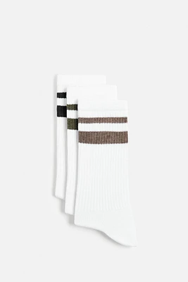 LOT DE 3 PAIRES CHAUSSETTES CÔTELÉES À BANDES