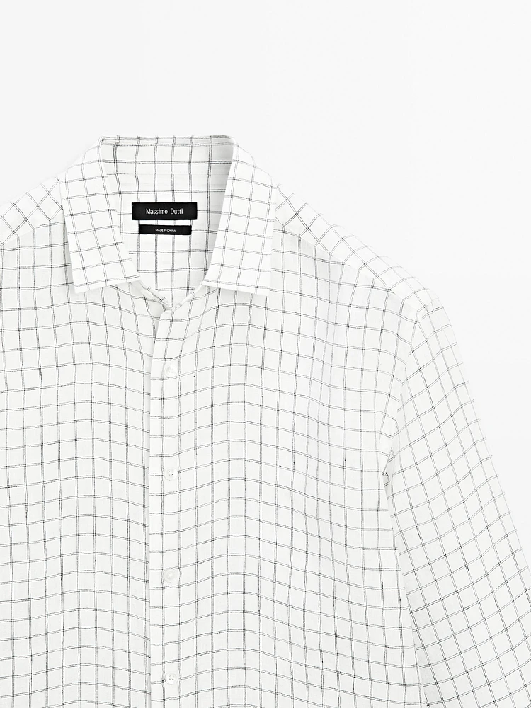 Chemise lin regular fit à carreaux