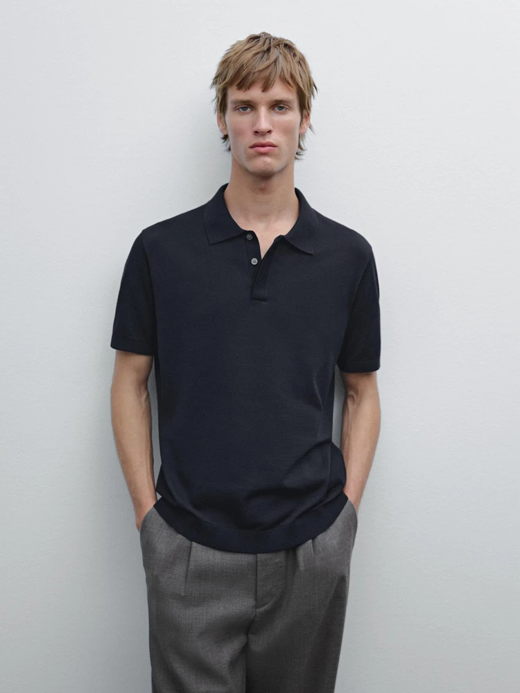 Cotton blend knit polo shirt