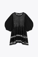 EMBROIDERED FINE KNIT LONG BLOUSE