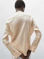 Flowing linen shirt with stand collar