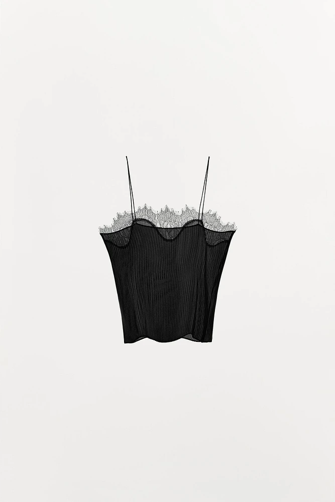 PLEATED LACE DETAIL TOP