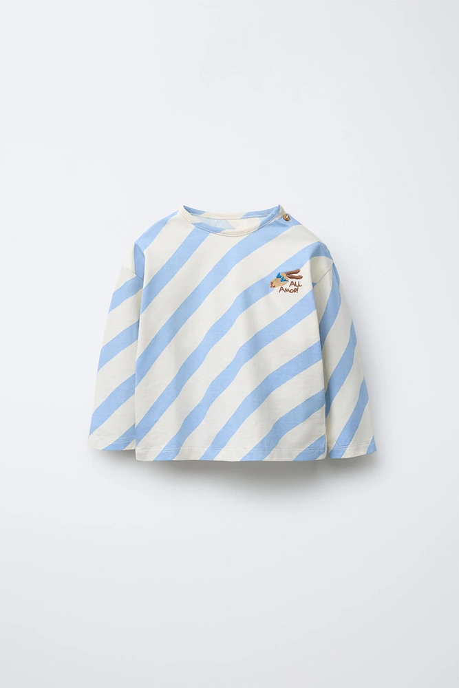 DIAGONAL STRIPE EMBROIDERED DOG T-SHIRT