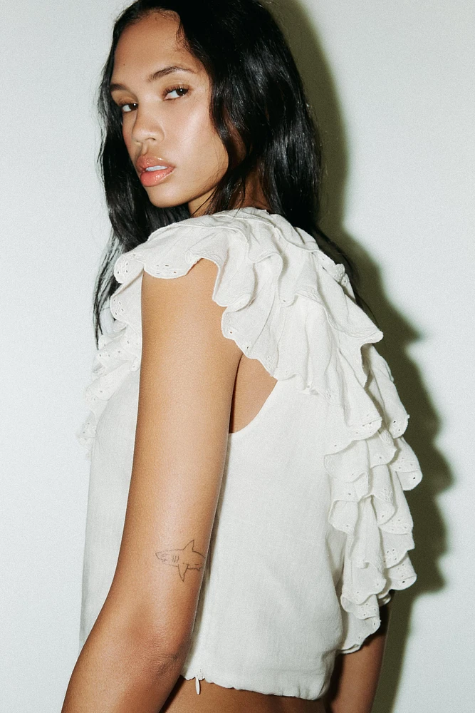 ASYMMETRIC RUFFLED GAUZE TOP