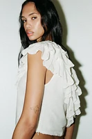 ASYMMETRIC RUFFLED GAUZE TOP