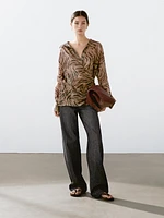 Kimono fluide bouton bijou jacquard