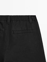100% linen darted Bermuda shorts