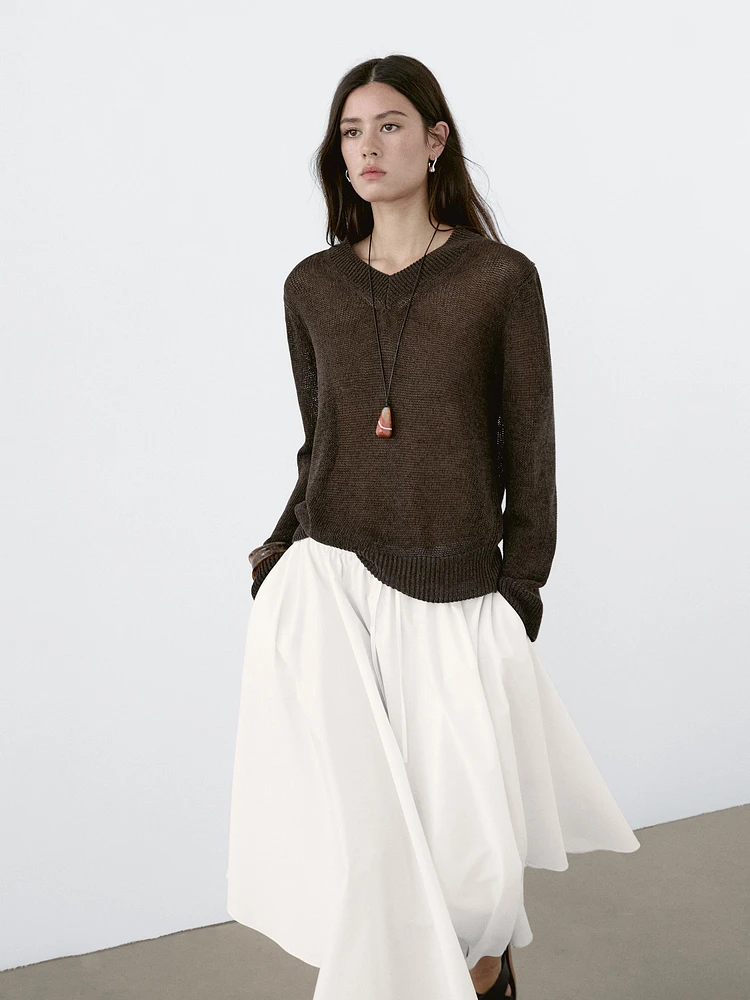 Cotton blend V-neck sweater