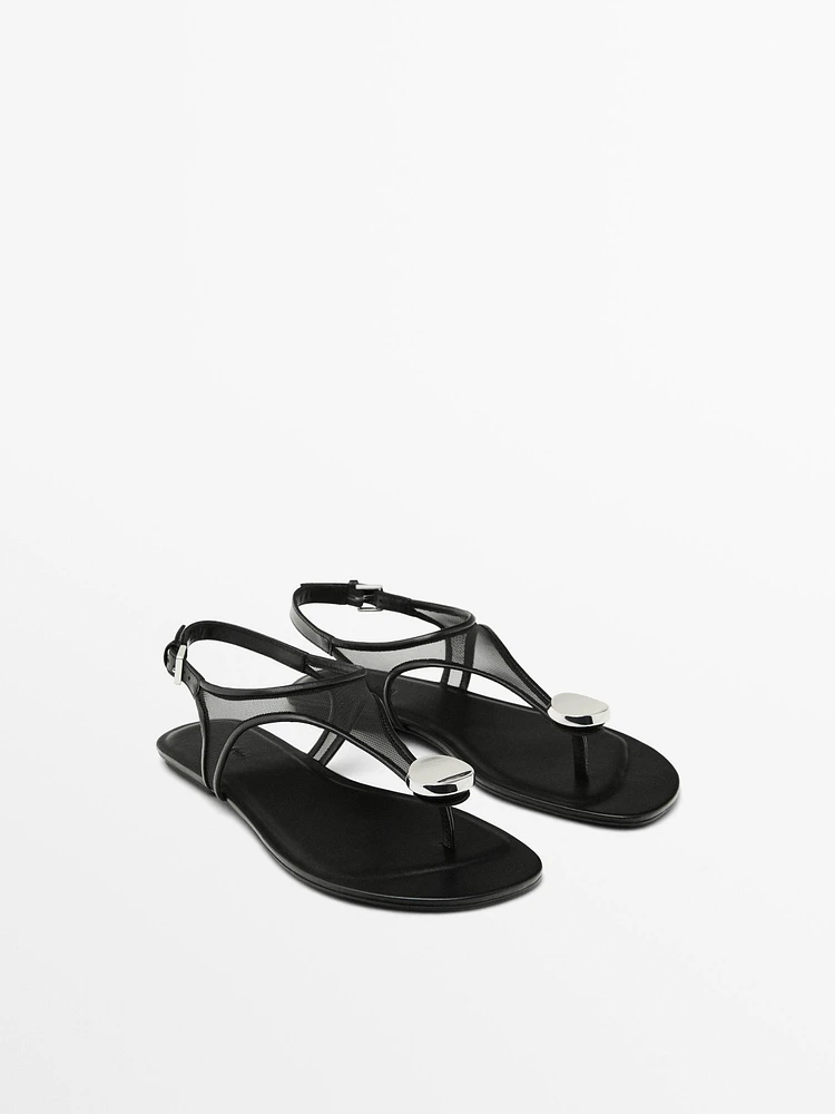 Mesh sandals with rhinestone detail