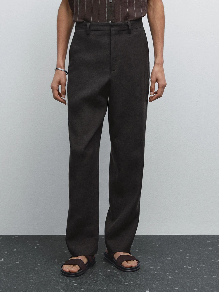 100% linen houndstooth trousers