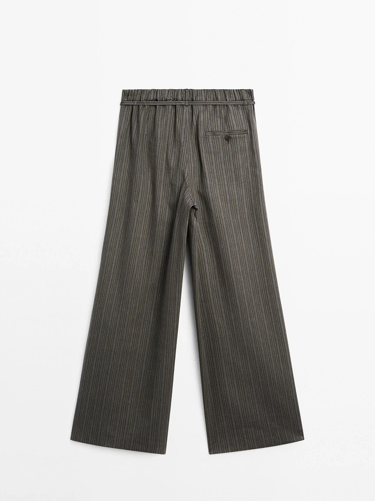 Striped cotton blend trousers
