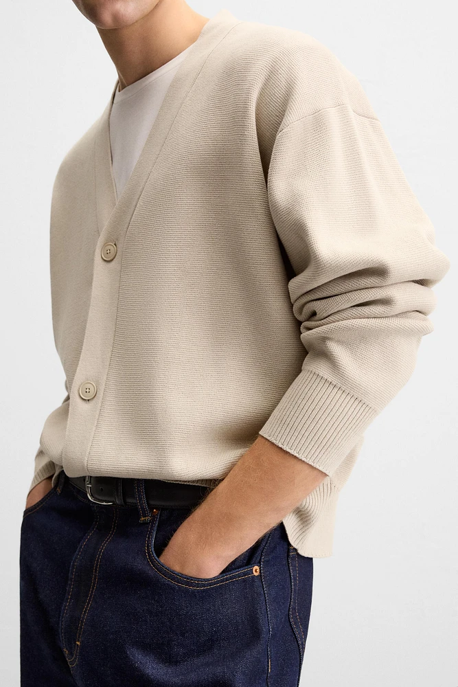 TEXTURED COTTON CARDIGAN