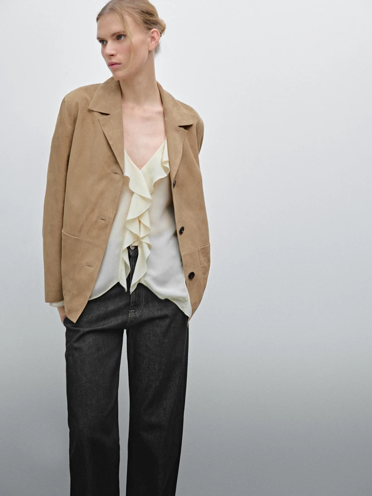 Blazer fluide en cuir effet daim