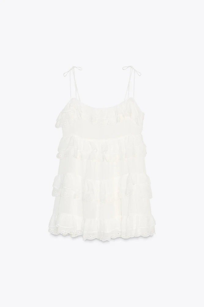 ROBE COURTE À VOLANTS BRODÉS