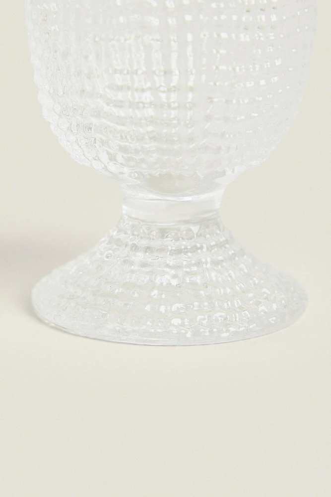 GLASS EGG CUP WITH RAISED DETAIL