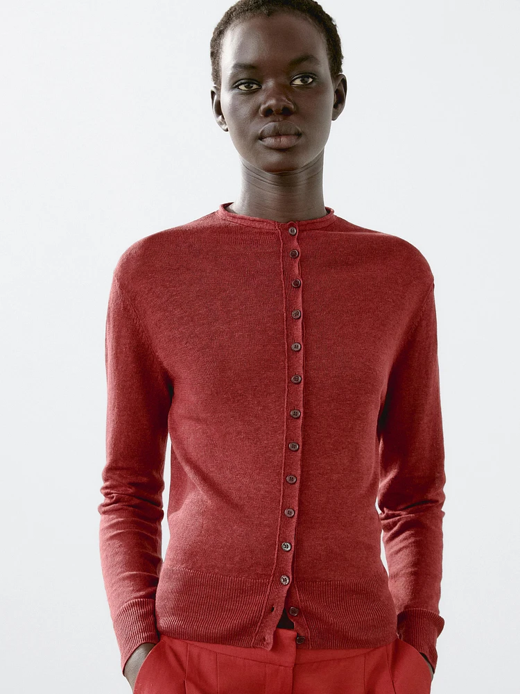 Cardigan manches longues 100 % lin