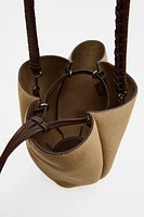 WOVEN SPLIT LEATHER FLOWER BUCKET BAG